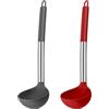 Joyfair - Set di 2 mestoli in silicone, resistenti al calore, con manico in acciaio inox, 30 cm, per cucinare/mescolare/servire, sano e antiaderente, grigio e rosso