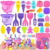 Joyreal 49 Pezzi Gelato Giochi Spiaggia Bambini - Giochi Sabbia Giochi Mare con Secchiello Spiaggia Pieghevole e Paletta, Borsa Rete Giochi Spiaggia, Stampi per Dolce