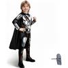 Joyincoser Costume per bambini con casco, cavaliere, guerriero, mecha, a maniche lunghe, con mantello nero, regalo per Natale, Halloween e carnevale (medio)