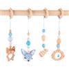 Whcctl 4 Pezzi Palestrina Neonato Montessori, Palestrina Neonato Legno, Giochi per Passeggino da Appendere, Baby Gym con Ciondolo in Legno, per Il Gioco e Il Fitness dei Bambini (Blu)