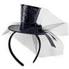 Myqiqi Cerchietto multicolore con mini cappello a cilindro con velo, con glitter, per Halloween, circo, steampunk e feste a tema (nero, rosso, oro, blu)
