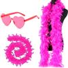 TIMVLETI Boa di piume, 2 m, con piume, morbido boa di tacchino, per donne, boa di piume e occhiali a forma di cuore, accessorio per carnevale, spettacoli di palcoscenico, feste (rosa rossa)