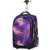 ANSIEDIO Zaino da scuola trolley per ragazzi, impermeabile, con ruote, Viola stellato, 32cm × 25cm × 51cm, Zaini da viaggio