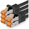 1aTTack.de 689166 Cat7-5x 0,25m - Cavo di rete Cat 7 Ethernet Lan 10 Gb/s PIMF LSZH Nero