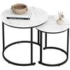 HEYZOEY Set di 2 tavolini rotondi, per soggiorno, soggiorno, camera da letto, effetto marmo nero con gambe dorate