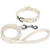 Playexen Set con Collare Gatti Cane Taglia Piccola Media Regolabile 25-40cm e 1,5M Guinzaglio per Cani Accessori Addestramento di Cotone per Cani Taglia Piccola Media Allenamento&Passeggiate(Beige-Large 2cm)