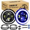 RIGIDON 2x 7 Pollici 50W Fari Led Con Anello Di Montaggio, 5000 LM Faro a Led Bianco + Blu, Rotonde Luci Fuoristrada Hi/Lo Fascio DRL Anteriore Faro Lampada per Wrangler JK TJ LJ CJ Hummer
