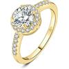JewelryPalace 1ct Classico Anello Halo Donna Argento 925 con Cubica Zirconia, Diamante Simulato Anelli Dorati con Pietre Laterali, Semplice Fedine Fidanzamento Matrimonio Oro Set Gioielli Donna 13