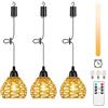 Lightsjoy Lampada a Sospensione a Batteria, 3 Lampadario Rattan da Esterno Con Telecomando, Regolabile, Timer, IP65 Impermeabile Per Interni Gazebo Giardino Campeggio pranzo