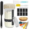 BUCOMTU Vetro per Fermentazione, Sourdough, Set di Barattoli Rotondi in Vetro, Accessori per la Cottura del Pane, Con Termometro, Fascia Per Data di Alimentazione, Raschietto in Silicone (700ML)