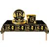 COSORO Set di stoviglie per feste 18° compleanno ragazza ragazzo,37 pezzi oro nero 18° compleanno decorazioni tovaglia tovaglietta di carta tovaglioli tovaglioli per bambini lui 18° compleanno regalo