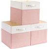 Mangata Scatole portaoggetti a forma di cubo, 30 x 30 x 30 cm, in tessuto, per bidoni per vestiti, cestini, cassettiere, giocattoli, colore: rosa/bianco crema, 3 pezzi