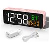 Netzu Sveglia digitale piccola, sveglia da comodino con indicatore di temperatura, data, 4 luminosità, 3 volumi, snooze, 12/24 ore, sveglia forte per soggiorno, camera da letto (rosa)