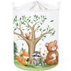 HUUMONSS Grande Cesta Porta Biancheria Animale Della Foresta Pieghevole Cestini Portaoggetti Giocattoli/Vestiti per Genitore Cesta Indumenti Sporchi per Bagno, Orso, 63L