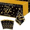 QUERICKY Set da 4 Tovaglie per 50° Compleanno Nero Oro Rettangolari, Copritavolo per Decorazioni Festa 50 Anni Uomo Donna, 220x130cm