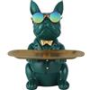 XYQXYQ Statua di Bulldog Multifunzionale, Vassoio Portaoggetti Decorativo in Resina con Cane Butler, Contenitore Creativo e Carino per Cane, Applicabile per Portafoglio, Chiave, Collana (Verde)