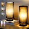 Leikurvo Set di 2 lampade da comodino, lampade da tavolo moderne con attacco E27 e interruttore a filo, lampade da comodino nere con paralume per camera da letto, soggiorno, ufficio(lampadina inclusa)