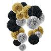 O-Kinee Pompon di Carta,24 Confezione Appendere Carta velina Pom-poms Flower Ball Kit per Matrimonio Festa di Compleanno Decorazione (Nero Oro)