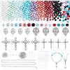 PH PandaHall 767 pz Kit per La Creazione di Gioielli con Rosario Forniture per Collane di Preghiera Perline di Resina di Fiori Perline di Perle di Vetro 8mm Ciondoli A Croce per Braccialetti Pasquale