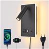 CNMYKYDS Dimmable Plug in Wall Sconce with Touch Switch,Headboard Bedside Wall Lamp,Multifunction Wall Light with USB C+A Ports,Adjustable Wall Mounted Reading Light