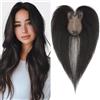 S-noilite Topper Capelli Umani per Donne, Capelli Veri Frangetta Laterale, 21g Frangia a S Fermaglio per Capello, Capello Umani Toppers con 8x11CM Base in Pizzo per Diradati, 27CM Noir Naturel #1B