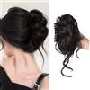 XFSRG Coda Capelli Extension con Clip ad Artiglio Sintetici Posticci Disordinato Ricci Ondulati Naturale Chignon Facile per Donne Ragazze(Marrone-nero)