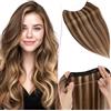 SEGO Pro 45cm Extension Capelli Veri Filo Invisibile #4/27 Marrone Medio/Biondo Scuro Clip Fascia Unica Capelli Umani Lisci Halo Human Hair Extension (65g)