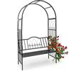 Relaxdays Arco per Rose Rampicanti con Panca, HLP: 203x114,5x59 cm, Resistente alle Intemperie, Design Romantico, Nero