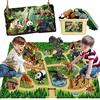 Mini Tudou 12 Pezzi Animali Safari Figure Giocattoli con 145x98cm Grande Tappetino da Gioco, Realistico Jumbo Jungle Animali Selvatici Animali dello Zoo Set da Gioco con Elefante,Giraffa,Leone per Bambini