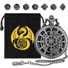 DND DADO Mini DND Set di Dadi, Ruota Dentata Steampunk Custodia per Orologio da Tasca, 7 pezzi di Dadi Poliedrici D&D in Metallo, Regalo di DND con Sacchetto Regalo, Accessori da Gioco di Ruolo, Argento Scuro