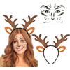 QIZHIQIAMY Cerchietto Renna, 2 PCS Fascia di Renna, Cerchietto Corna Renna, Fascia Corna di Renna, Cerchietto con Corna di Cervo, Costume da Renna con Tatuaggio Viso Cervo per Natale, Carnevale, Cosplay (C)