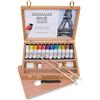 Sennelier Rive Gauche Oil Wooden Box Set by Sennelier, Includes 12-40ml Tubes of Oil Color, 100ml Thinner, 100ml Liquid Medium, Round Brush #4, Flat Brush #6 (10-130327-00)