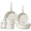 GiPP Set di Pentole e Padelle Ceramiche Antiaderenti 11 Pezzi con Manico Amovibile - Cucina Sana per Camper, Senza Tossine, Compatibile Induzione/Forno/Lavastoviglie (Bianco, 11Pezzi)