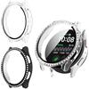 Haofun 2 Pezzi Cover per Samsung Galaxy Watch 7 44mm, con 9H HD Ultra Vetro Temperato Pellicola Protettiva, PC Protettiva Custodia con Diamanti, Protezione Completa - Trasparente + Nero