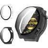 Haofun 2 Pezzi Cover per Huawei Watch GT6 PRO 46mm, con 9H HD Ultra Vetro Temperato Pellicola Protettiva, PC Protettiva Custodia, Protezione Completa - Nero + Trasparente