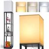Aimosen LED Lampada da Terra in legno con 3 Ripiani, 1.6 m Retrò Lampada a Stelo con Paralumi (con 3000K-5000K Lampadina) 3 Temperature di Colore Lampada da Comodino per Soggiorno Ufficio Camera da Letto E27