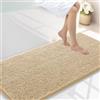 smiry Tappeto da bagno in ciniglia, extra morbido e assorbente, lavabile in lavatrice, antiscivolo, per vasca, doccia e bagno (119 x 61 cm, beige)