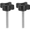 QUARKZMAN 2pz Manopole di Serraggio a Stella M5 x 40mm Filettatura Maschio Metrica 32mm 4 Punti Manopola Perno Filettato Testa Plastica Manico Serraggio Manuale Vite a Testa Zigrinata, Nero