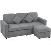 HOMCOM Divano a 3 Posti con 2 Cassetti e Pouf, Contenitore in Velluto a Coste, 196x139x85 cm, Grigio Chiaro | Aosom Italy