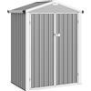 Outsunny Casetta da Giardino in Acciaio 1.1m² con Doppie Porte Bloccabili, 133x87x178 cm, Grigio Argento | Aosom Italy