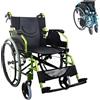 Mobiclinic®, Sedia a rotelle pieghevole, Bolonia, Alluminio, Braccioli pieghevoli, Poggiapiedi rimovibili, Schienale diviso, Per anziani, Leggera, Max. 110 kg, Seduta 46 cm, Colore verde