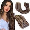 YDM Extension a doppia trama di veri capelli umani Remy, 50,8 cm, 8 pezzi, 100 g, lisci come la seta, 100% veri capelli umani Remy, con mèches colorate, extension da donna (50,8 cm, 100 g, #4/27)