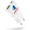 DCHK Haribo Caricatore USB C Mini 20W, Alimentatore Rapido PD3.0 USB‑A + USB‑C, Compatibile con iPhone 17/16/15/14/13/12 Pro Max, per iPad Air, Ultrafino e Compatto per Viaggio, Regalo, Blu
