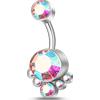 NovaNavel Piercing ombelico cinque grappoli aurora boreale in argento
