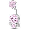 NovaNavel Piercing ombelico grappoli di fiori rosa in argento