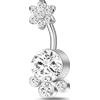 NovaNavel Piercing ombelico grappoli di fiori bianchi in argento