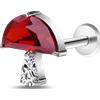 NovaNavel Piercing orecchio fungo rosso in argento