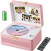 Gueray Lettore CD Pelle Portatile con Altoparlanti 3600mAh Ricaricabile Bluetooth per Arredamento Casa, Regalo Festival Design Valigetta Retro con Telecomando, Supporta USB AUX(Rosa)