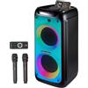 GREEN KEEPER GKD80 Cassa Karaoke per Adulti con 2 Microfoni UHF Wireless, Altoparlante Bluetooth da 600W di Potenza di Picco, 2 Subwoofer da 8, Speaker Portatile per Feste con Telecomando e Ruote, Ideale Feste