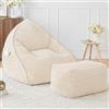 Vamcheer Pouf Per Adulti Con Sgabello, Morbido Tessuto Di Flanella, Ultra Morbido, Bean Bag Chair Con Spugna, XXL, Pouf, Poltrona Beige, Stabile E Senza Costi